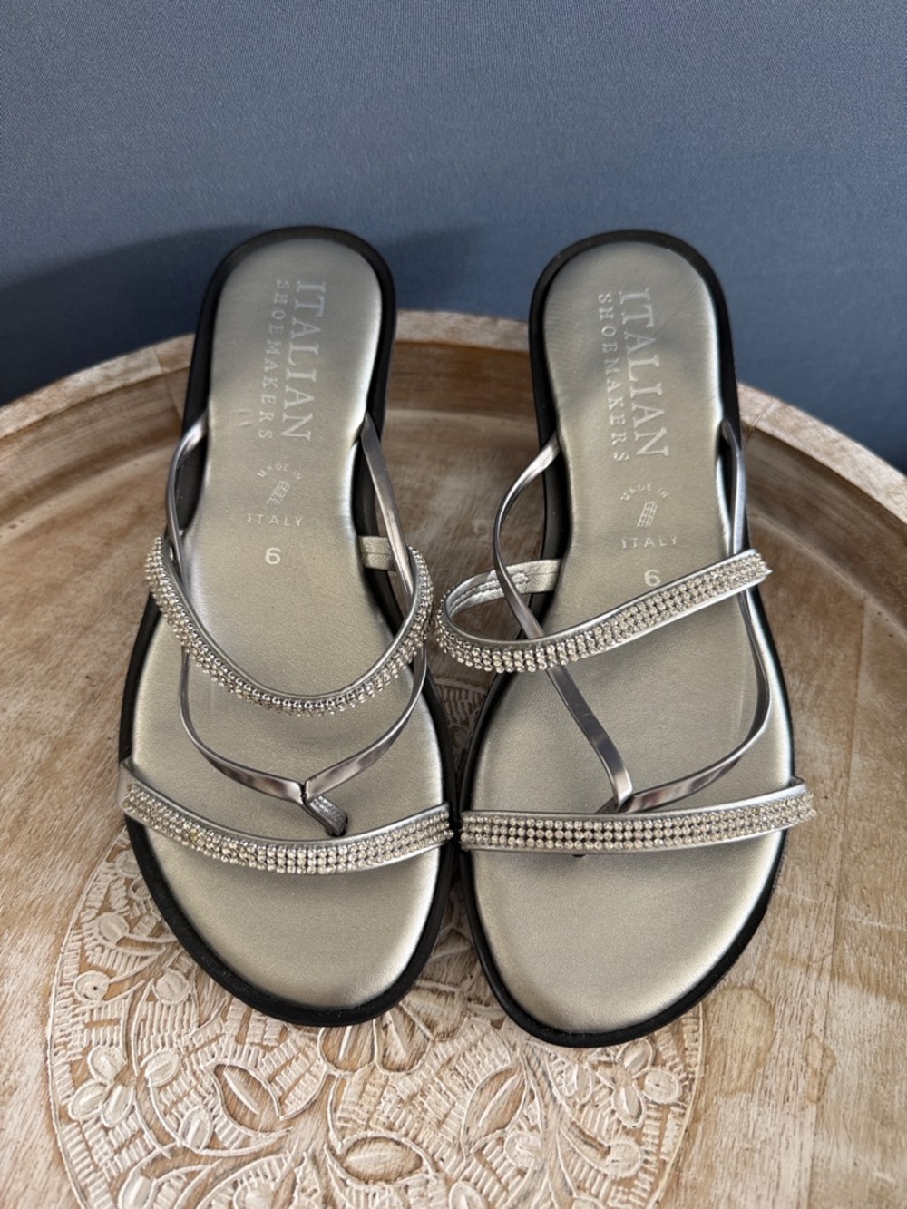 Italian Shoemakers Silver Rhinestone Slide Sandals - Women